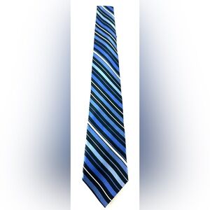George Silk Stain Resistant Striped Neck Tie Blue Black White 100% Silk 51093